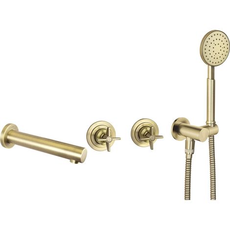 Miscelatore vasca da bagno a incasso con bocca e set doccia finitura ottone - Tevo (1/3)