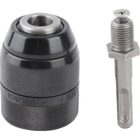 Adaptador de portabrocas metálico sin llave con capacidad de 2 a 13 mm y accesorios adaptadores SDS. (1/5)