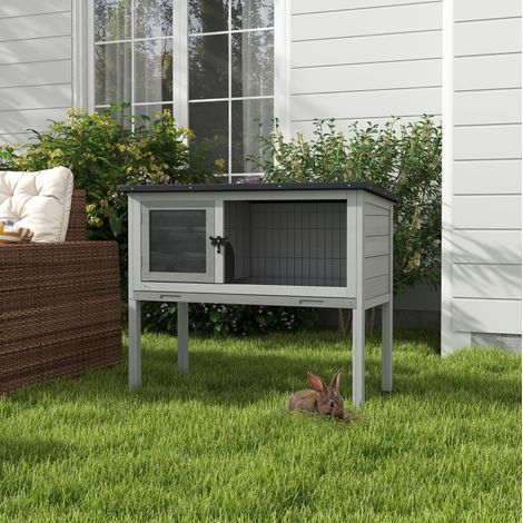 Clapier lapin extérieur surélevé en bois gris HAVRYA (1/3)