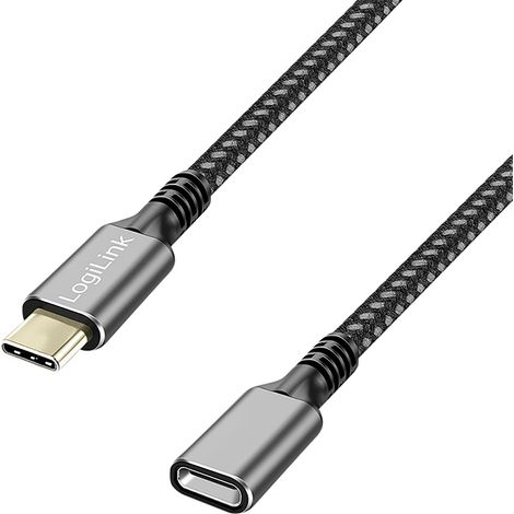 USB-C 3.2 Gen1 Verlängerungskabel 5 Gbit/s 100 W PD LogiLink C/M auf C/F Kabel 2 m 5 A (1/4)