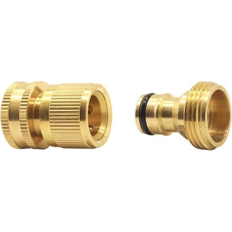 Raccord de robinet 3/4 pouce, kit de raccord pour tuyau d'arrosage, filetage pour raccord de robinet de tuyau d'arrosage, raccord rapide en laiton jaune 3/4" (20 x 27) jaune (1/5)