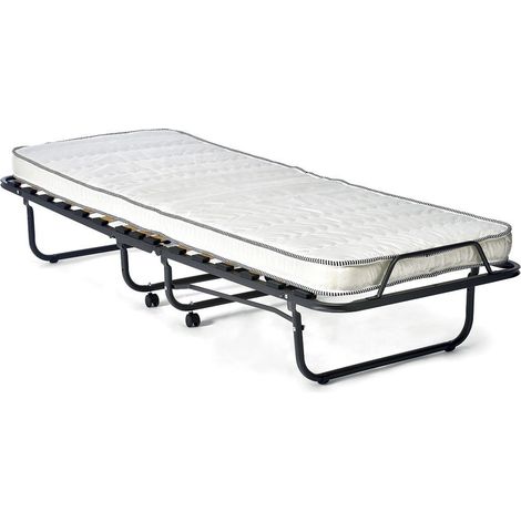 Klappbett auf Rollen aus Metall 90x200cm NAZARE, Lattenrost und Matratze inklusive