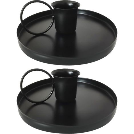 Juego de 2 portavelas cilíndricos de hierro y hierro antiguo, decorativos para Navidad, bodas e interiores originales (Negro)