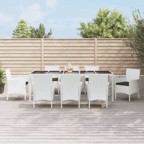 Set comedor para jardín 9 pzas y cojines ratán sintético blanco vidaXL (1/5)