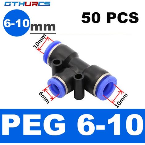 Raccords pneumatiques en T 3 voies (PEG 10-6-10, lot de 50) pour connecteur pneumatique Quick Air. (1/5)