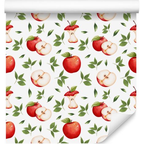 Papier peint Apple blanc, citron vert et corail pour salon et chambre 50x1000 cm (1/4)