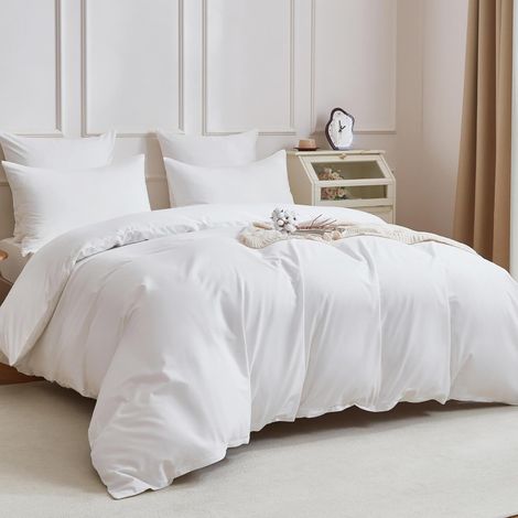 Housse de Couette 200x200 Coton Blanc Parure de Lit 200x200 100% Coton Peigné Rafraîchissant Soyeux Respirant Linge de Lit 2 Personne avec Fermeture Éclair et 2 Taies d'oreiller 65x65 cm (1/5)