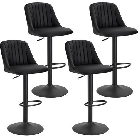 GOEURVANT - Lot de 4 Tabourets de Bar Noir Similicuir - Hauteur Réglable 360° Ergonomique Mousse Haute Densité (1/5)
