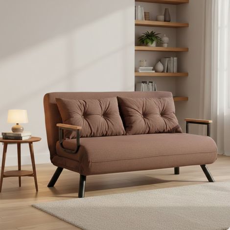 Divano Letto 2 Posti Calvin, Contenitore, Reclinabile, Braccioli, 133x78 cm Marrone Sabbia (1/5)