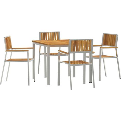 Ensemble de repas extérieur 5 pcs Marron Bois d'Acacia Massif