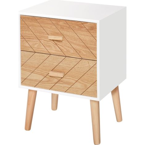 Table de Chevet Bois avec 2 Tiroirs Scandinave 40L x 30l x 56H cm (1/5)