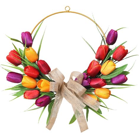Couronne De Printemps - Couronne De Tulipe 40 Cm - Pour Porte D'Entrée Mur Extérieur Intérieur - Décoration De Mariage Pâques Fête - 1 Pièce (1/5)