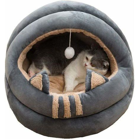 Niche pour chat, Nid de taille moyenne, Convient pour chats, chatons, chiots et chiots, Lit doux et confortable pour toutes les saisons, 35 cm (design semi-fermé)-Fei Yu (1/4)