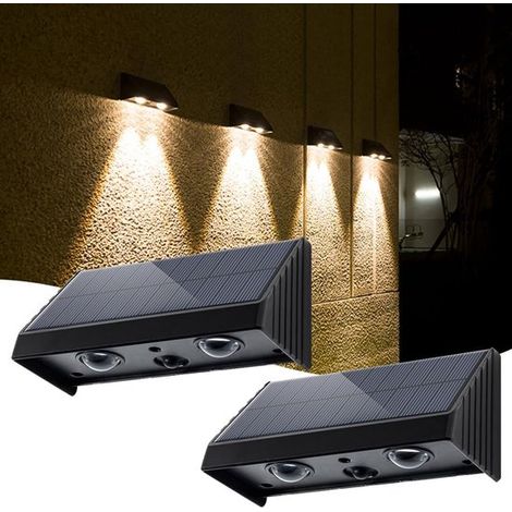 Confezione da 2 luci solari da esterno, faretti LED di sicurezza solari per esterni, applique solari impermeabili IP65, luci da giardino per esterni impermeabili IP65 (1/2)