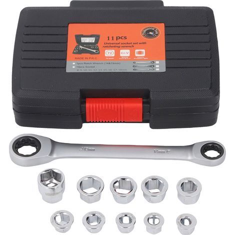 Jeu de clés à cliquet 72 dents, Kit combiné de Torsion multifonctionnel à Double tête avec 10 têtes de rechange (1/5)
