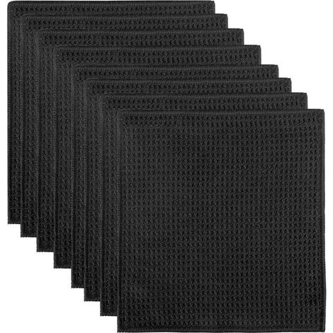 Panni in microfibra riutilizzabili neri, set da 8, 20 x 20 cm, ideali per cucina, casa e auto, panni per la pulizia ecologici. (1/5)