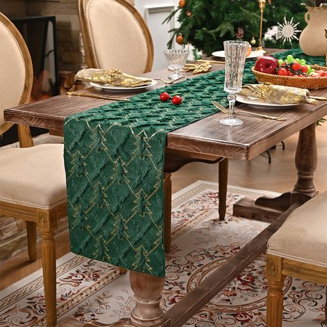Runner da tavola natalizio con pino dorato - Runner da tavola universale per Natale - Decorazione per la tavola - Verde - 28200 cm (1/5)