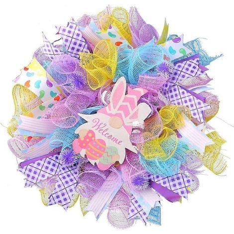 Couronne artificielle de printemps avec panneau "Nain", résistante à la décoloration pour porte d'entrée. (1/4)