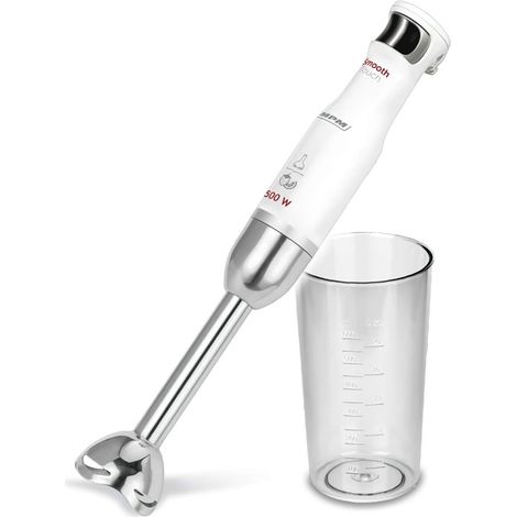 Mixeur Plongeant, Vitesse Réglable "Smooth Touch", Bras de Mélange Amovible en Acier Inoxydable, Gobelet Mélangeur 600ml, 500W, Blanc (1/5)