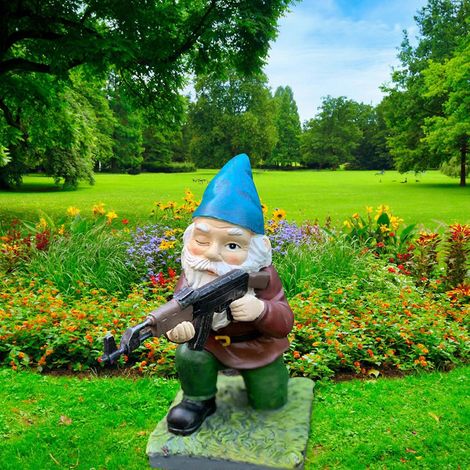 Statue de gnome en résine peinte à la main, sculpture de gnome armé, ornement de jardin, figurine décorative artistique (1/5)
