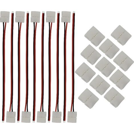 Lot 20 connecteurs pour bande lumineuse LED comprenant un fil connexion sans soudure LED à 2 broches 8 mm large, un connecteur de bande LED à 2 broches pour SMD2835, des bandes LED RVB 3528 (1/5)