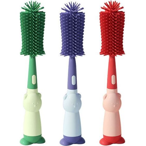 Spazzola in plastica con manico a rullo, set da tre, verde, viola, rosso - spazzola in silicone per la pulizia dei biberon - pratica spazzola speciale per la pulizia dei biberon