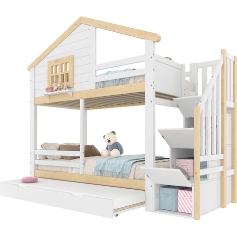 Etagenbett 90x200 cm Mit Kieferngestell, Haus-Design (1/5)