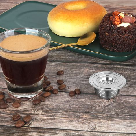 Ortviai Capsules à café réutilisables en acier inoxydable pour machines Bialetti – avec cuillère et brosse (1/4)