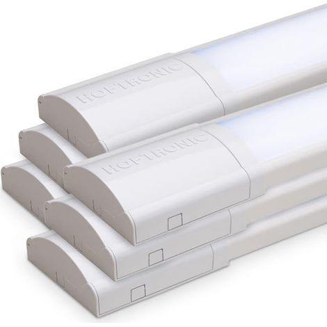 HOFTRONIC - Lot de 6 Réglette LED Linéaire 120 cm - 40W - Chip Samsung - 6400K Blanc froid - 4800lm - Plafonnier Lampe Rectangulaire - Tube LED Lumière - IP20 pour Plafond, Garage, Magasin