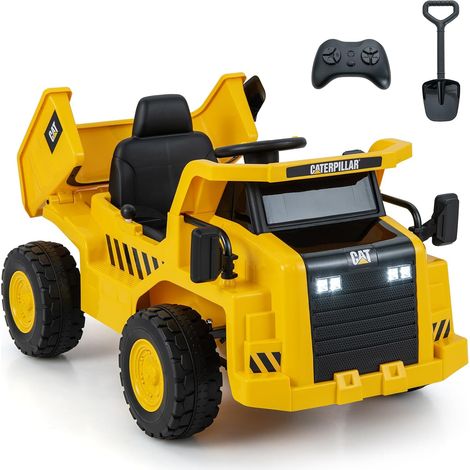 GOPLUS Voiture Electrique Enfants 12V avec Télécommande 2,4 G, Mégaphone, Musique, MP3, USB, Pelle 12 V pour Enfants, Camion Electrique Caterpillar,pour Enfants 3-6 Ans,Charge 30KG,3-4 km/hJaune (1/5)