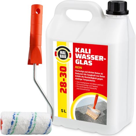 HALBAU Kaliwasserglas 28-30 Holzschutz Beton Versiegelung 5L + Farbroller 10cm