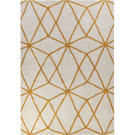 Tappeto in cotone bianco e giallo motivo a geometrico 160 x 230 cm Marand