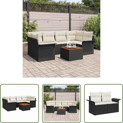 Gartentisch -  Gartensofa-set mit Speicher 7 pcs Schwarz und Creme Poly-Rattan (1/5)