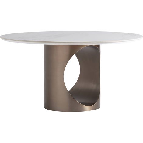 Table à manger ronde en pierre frittée bronze - blanc cassé et bronze (1/5)