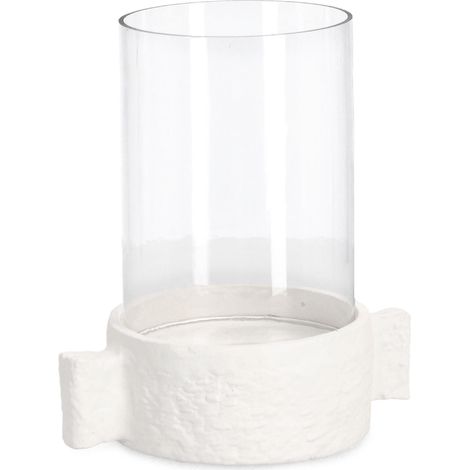 Porta candela hisar bianco h 31cm fatto con materiale in alluminio e vetro fatto a mano e con eventuali variazioni di colore, -17.25 x 12.75 x h 35cm (1/2)