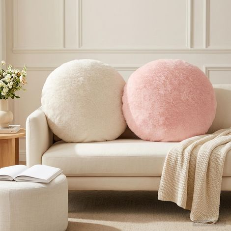 vidaXL Cushion Cover 6 pcs HEERLEN Pink 脴 60 cm Faux Rabbit Fur (1/5)
