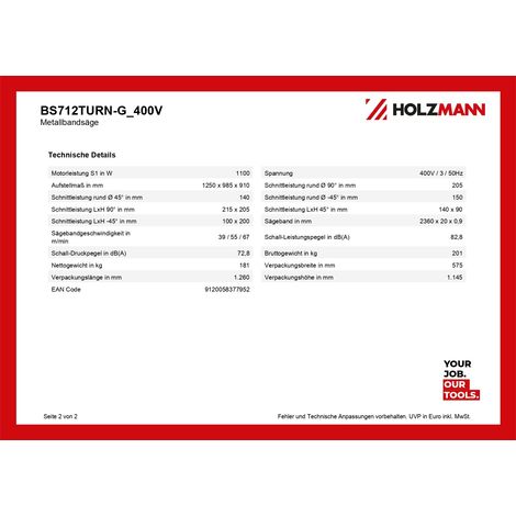 Sega a nastro 400v con regolazione idraulica bs712turn-g400v Holzmann (1/5)