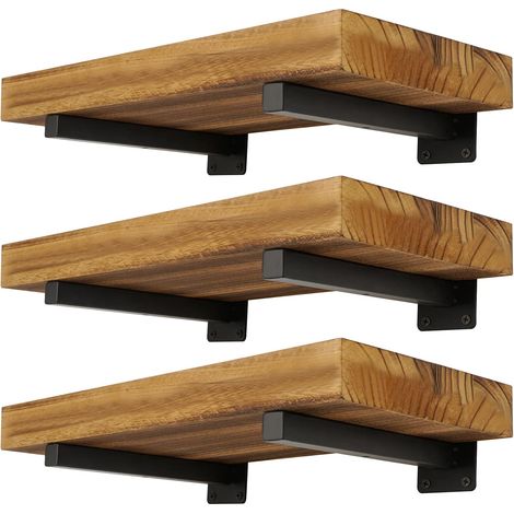 Heavy Duty Shelf Brackets 6 Pack 6inch Black Iron Metal Wall Mounted Floating Shelf Bracket, Farmhouse Decor, Hardware Included (1/5)