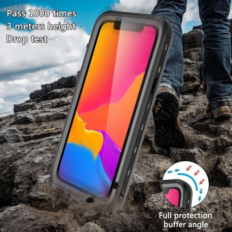 Étui étanche pour iPhone 12/12 Mini/12 Pro/12 Pro Max – Coque PC+TPU antichoc et résistante aux rayures, protection d'écran intégrée, noir. (1/2)