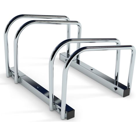 Soporte de Suelo para 2 Bicicletas de acero inox brillo  Medidas 37x27x33 cm Incluye Tornillos para Instalación (1/5)