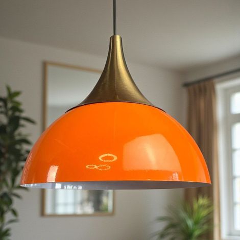 Yimpe Suspension Luminaire en Metal de 30cm, Plafonnier Vintage, Lustre Salon, Cuisine, Chambre, Salle à Manger, Couloir Lampe Ronde E27, Éclairage Intérieur, Orange Vif (1/5)