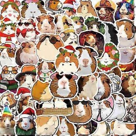 50 autocollants et stickers en PVC représentant des cochons d'Inde de dessin animé une décoration amusante.