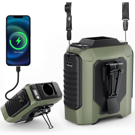 Tragbarer persönlicher Ventilator mit 3 Geschwindigkeitsstufen, leise, für den Nacken geeignet, ideal für Camping und Reisen, LED-Anzeige, wiederaufladbarer 4000-mAh-Akku (dunkelgrün)