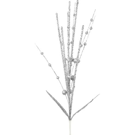 Tige de baies à paillettes artificielles à 6 broches, 60cm, avec 2 feuilles, choix de noël pour décoration de maison, centres de Table, argent (1/5)