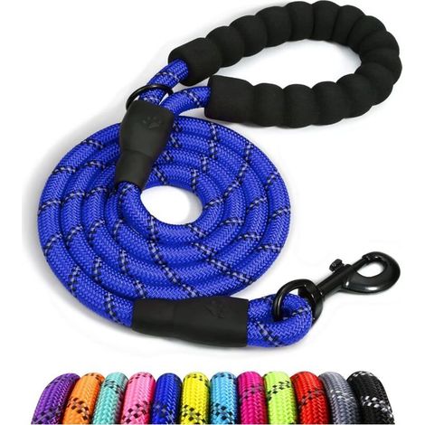 Chien Corde, Laisse pour Chien en Nylon avec Poignée Rembourrée Douce et des Fils réfléchissants, 150cm x 1.2cm, Bleu Foncé (1/5)