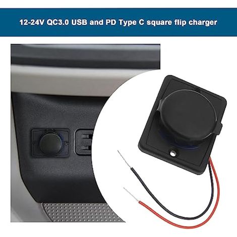 2x Prise chargeur voiture USB Type-C avec capuchon anti-poussière, double port QC3.0 et PD Type-C 12-24V 18W charge rapide pour voitures et camping-cars (1/5)