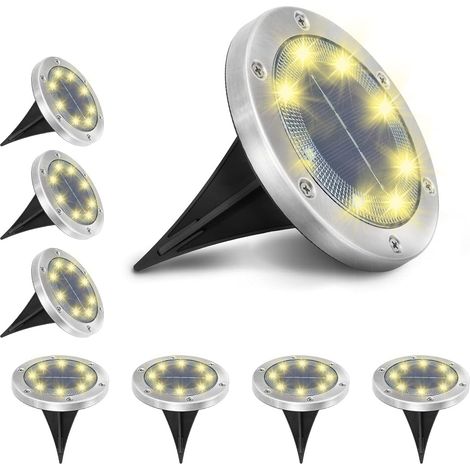 Lot de 8 lampes solaires d'extérieur à lumière jaune sur pied de jardin LED 6000 K Blanc froid étanche IP65 Lampe solaire d'extérieur pour chemin de cour [Classe énergétique A+] (1/2)