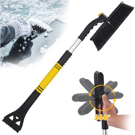 Grattoir à glace et brosse à neige 2 en 1 : facile à assembler, manche extensible, pour pare-brise et vitres de voitures, camions et SUV. (1/5)