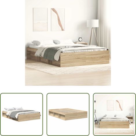 vidaXL Sperrholz Latten - Bettgestell Sonoma-Eiche 150x200 cm (1/5)