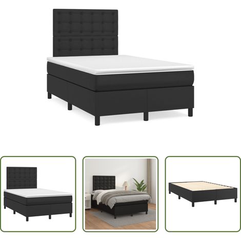 Matelas à ressorts ensachés - Sommier à lattes de lit avec matelas noir 120x190 cm similicuir (1/5)